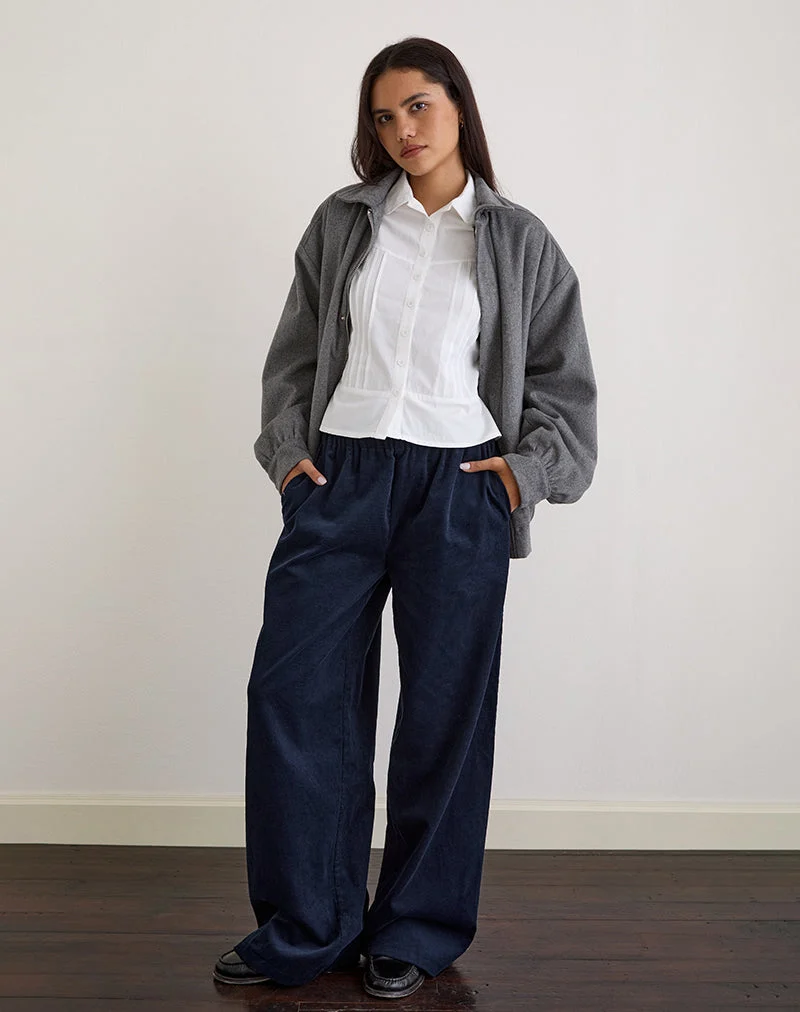 Pantalon à ceinture Sasiya en velours côtelé marine