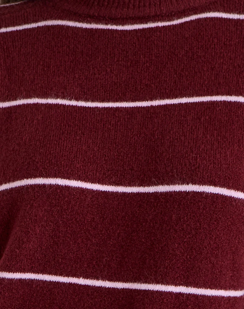 Pull Ishari en tricot bourgogne à rayures roses