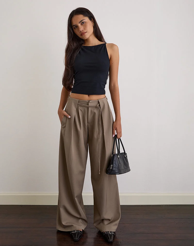 Pantalon Rivela à taille nouée, taupe