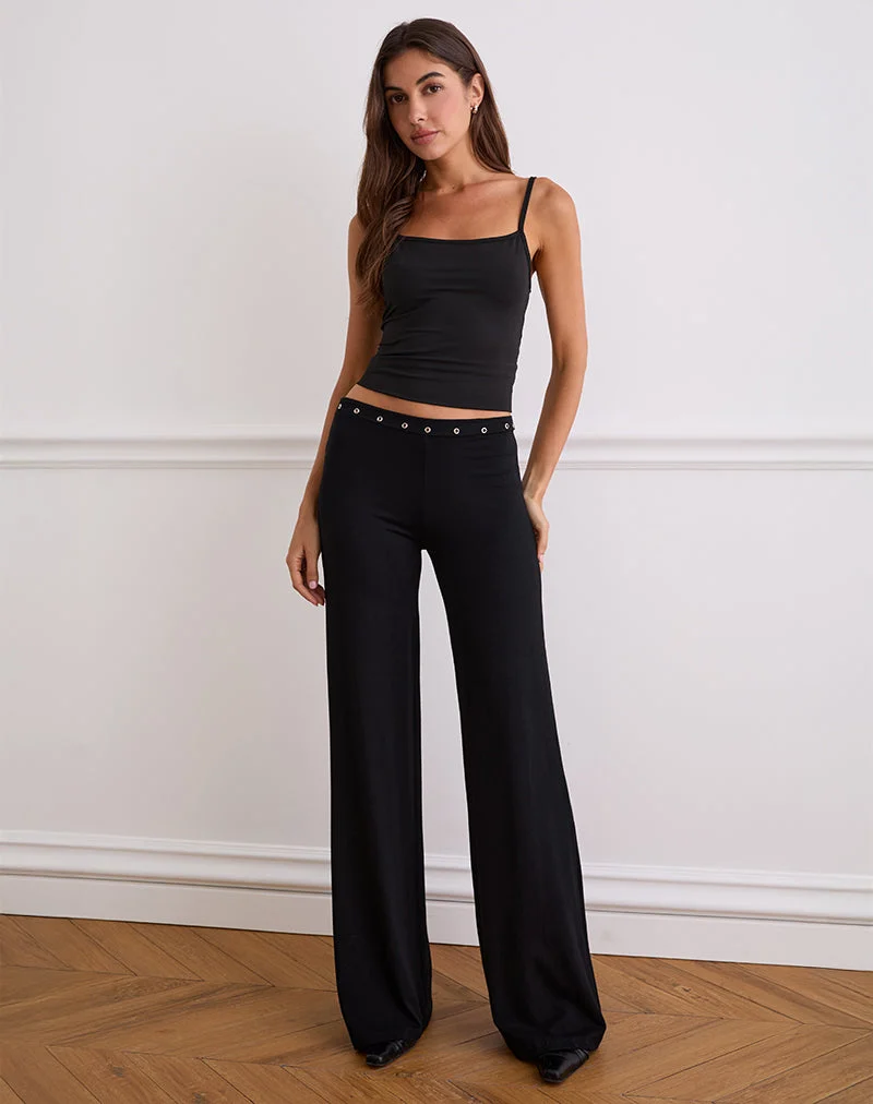 Pantalon à taille basse Dorala avec œillets en noir