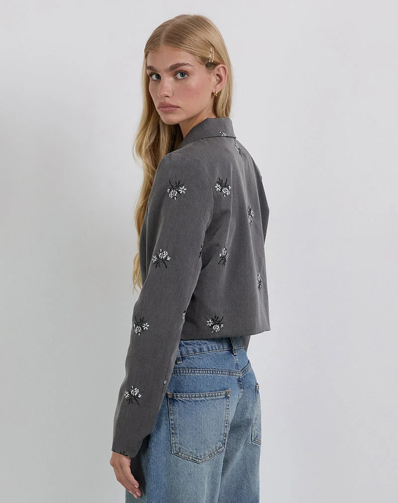 Zedari Jacket in Floral Embroidery Tailoring Charcoal (Veste Zedari en broderie florale)