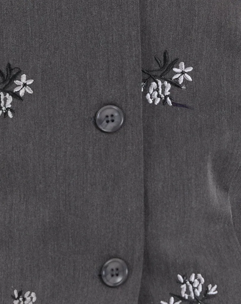 Zedari Jacket in Floral Embroidery Tailoring Charcoal (Veste Zedari en broderie florale)