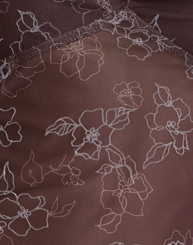 Fierza Cami Top in Doodle Flower Flock Brown