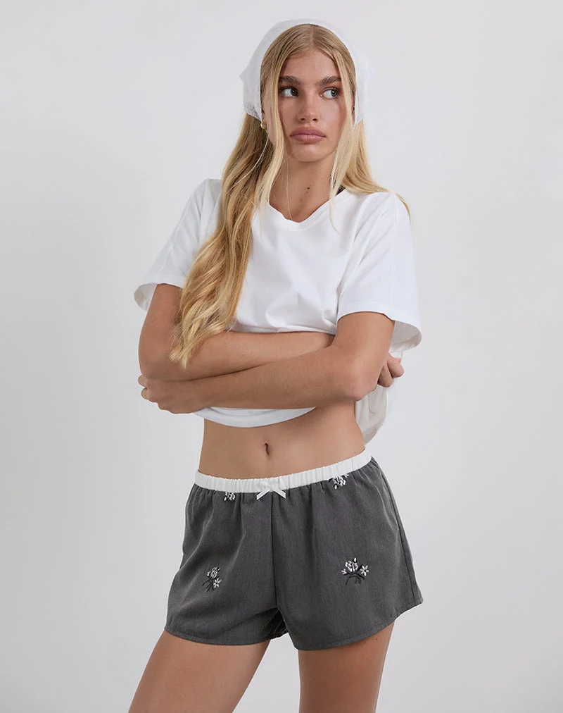 Short Rata, brodé de fleurs, anthracite