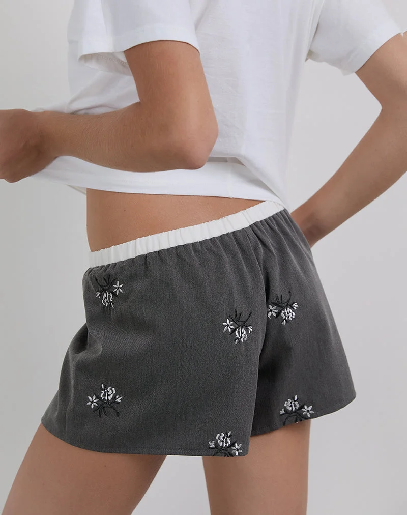 Short Rata, brodé de fleurs, anthracite