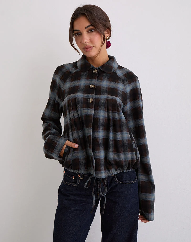 Veste à col Harana à carreaux bleus et bruns