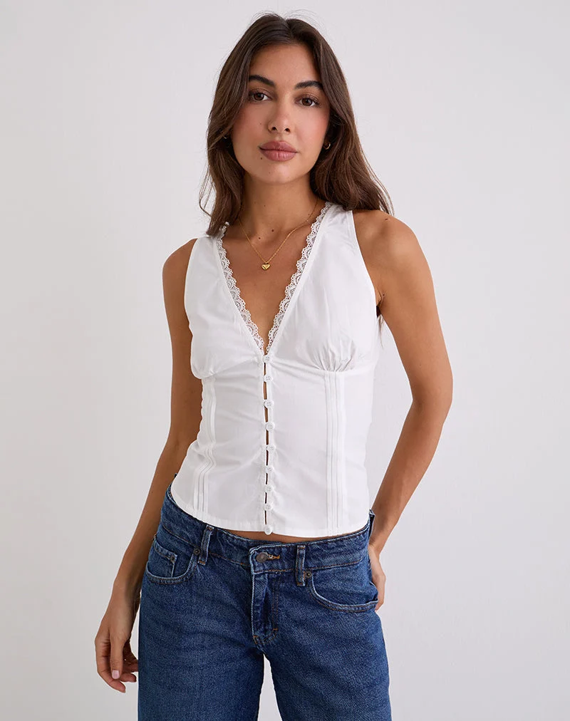 Haut corset à col en V Lasily, blanc