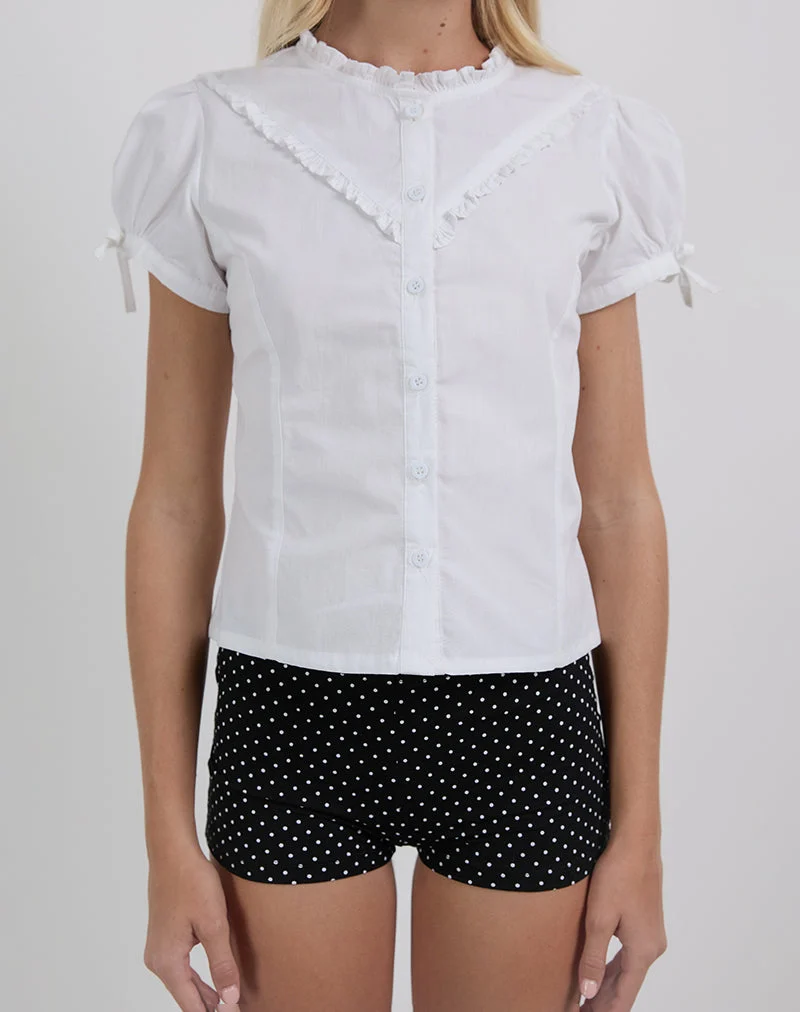 Legra - Chemise à encolure volantée en popeline blanche