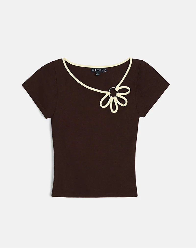 Bunga Flower Cut Out Top en chocolat amer avec reliure au citron