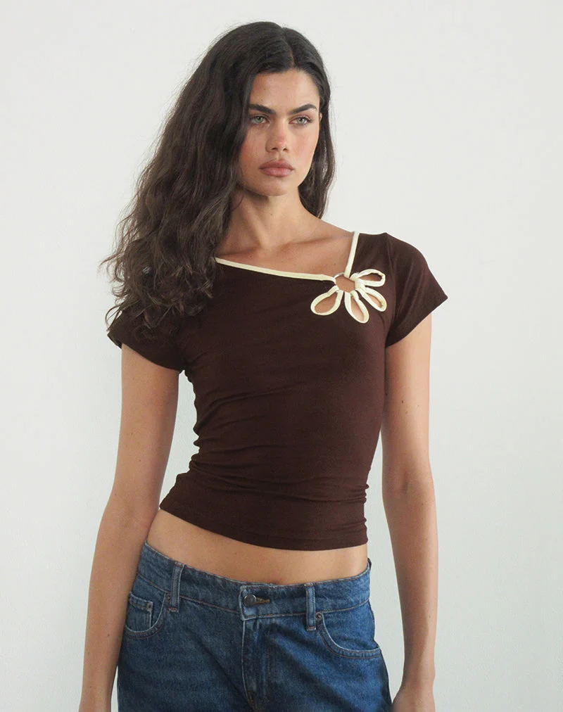 Bunga Flower Cut Out Top en chocolat amer avec reliure au citron