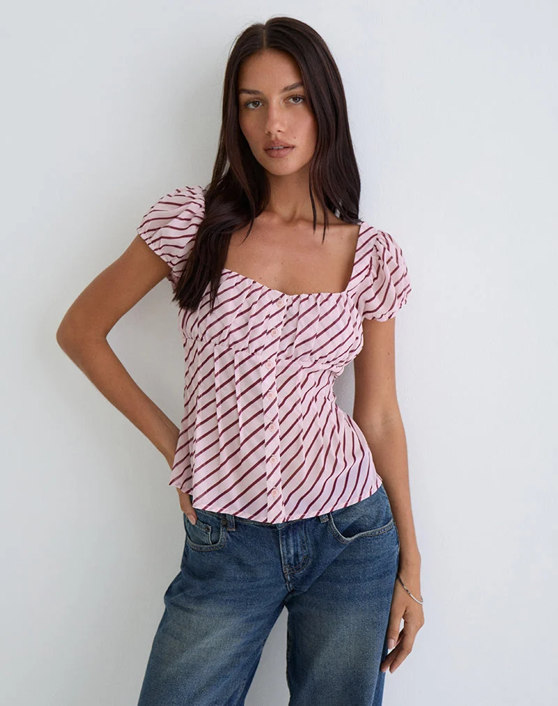 Rolina Blouse in Chiffon Stripe Pink and Burgundy