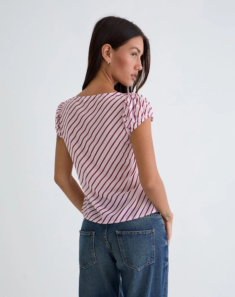 Rolina Blouse in Chiffon Stripe Pink and Burgundy