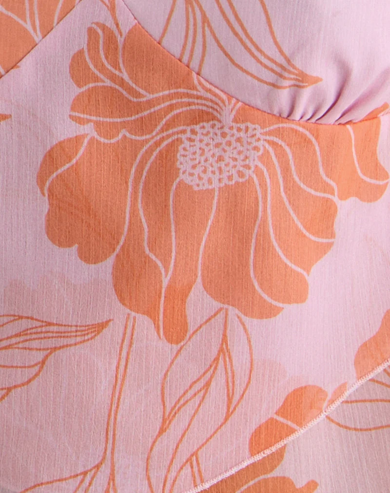 Sorira Flare Top in Floral Pink and Orange