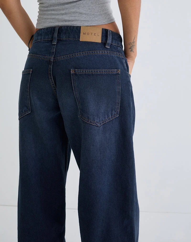 Jean spacieux à taille basse, bleu fumé