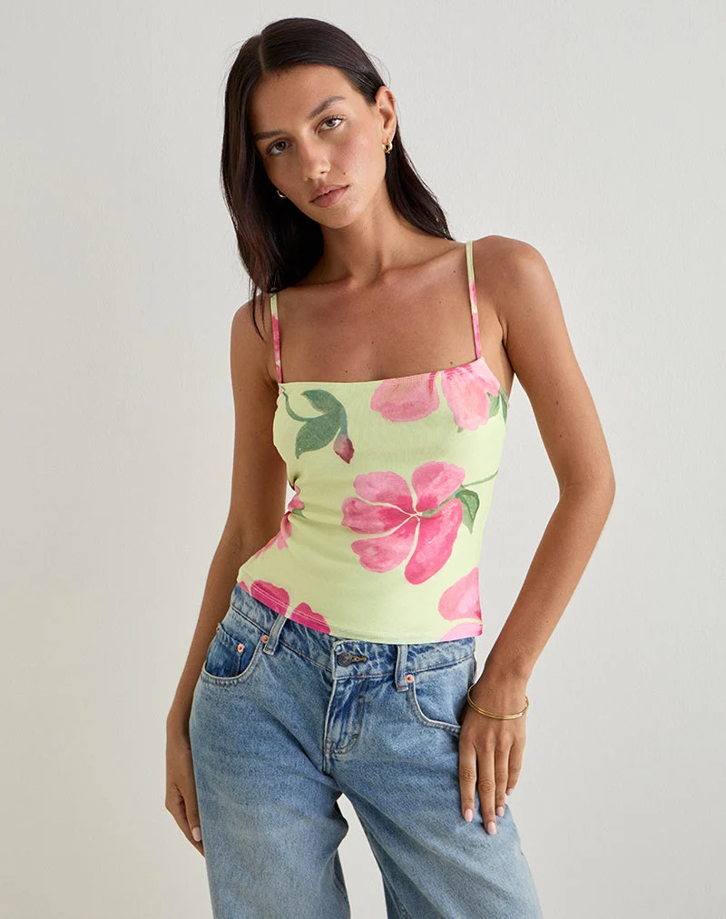 Top Cami Jefita, aquarelle jaune hibiscus