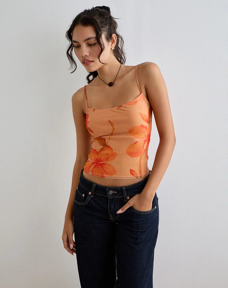 Top Cami Jefita, aquarelle Hibiscus Orange