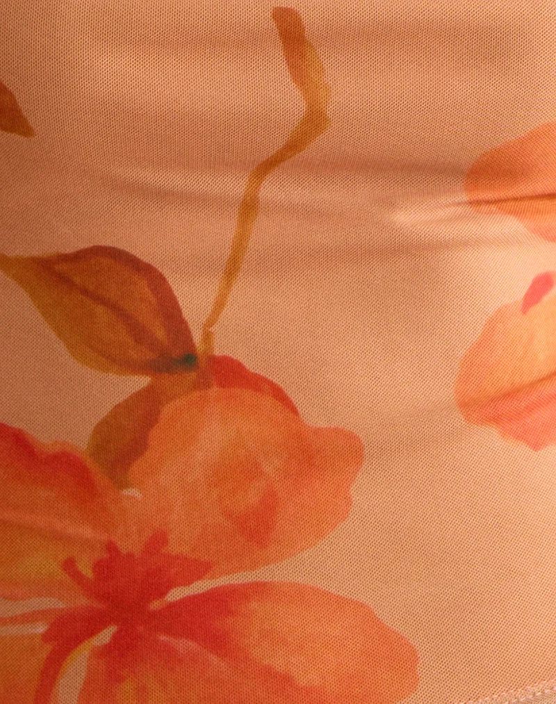 Top Cami Jefita, aquarelle Hibiscus Orange
