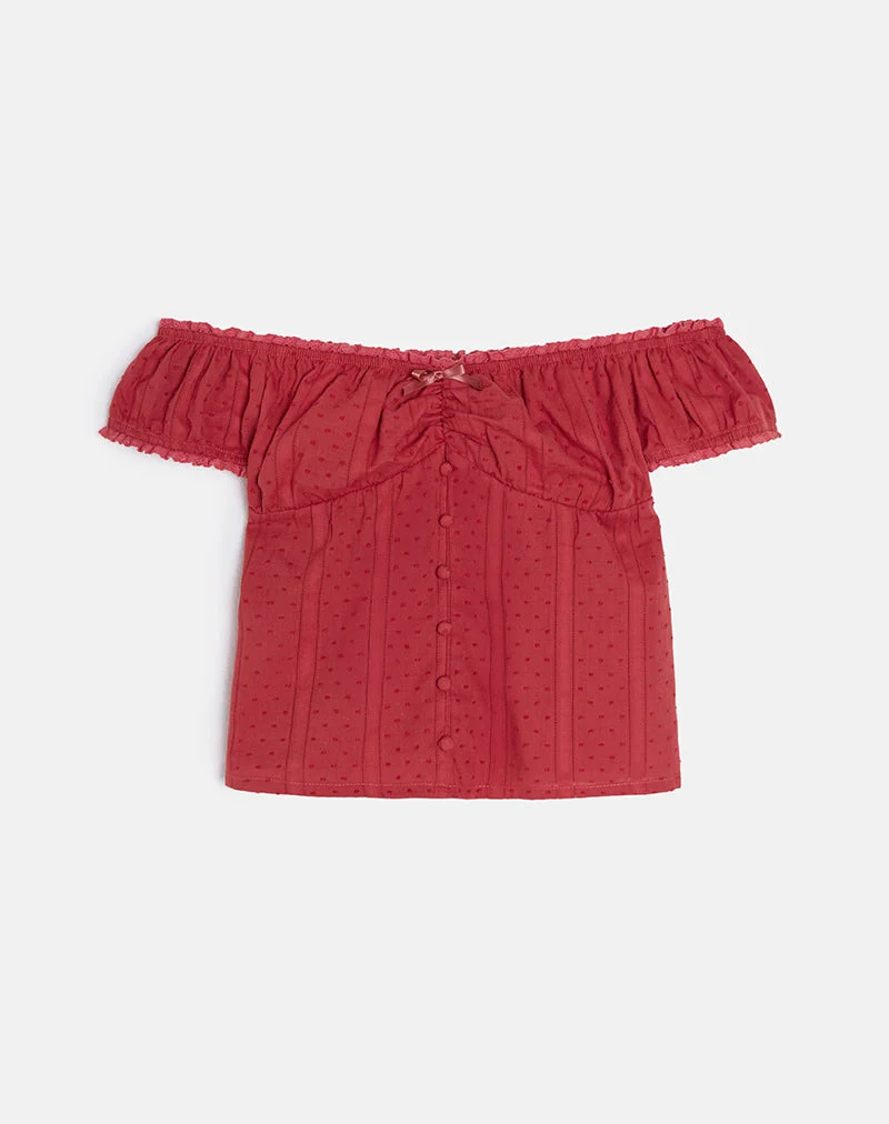 Fayra Bardot Corset Top in Cotton Dobby Red