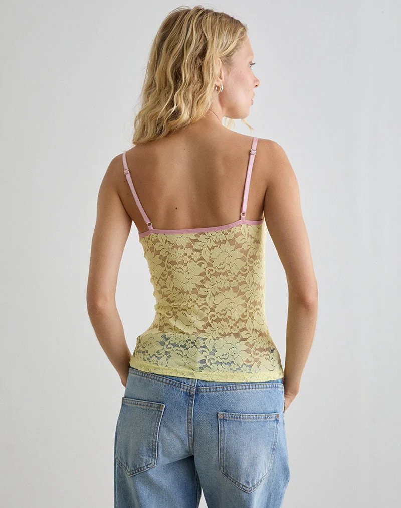 Redum Cami Top in Yellow Lace