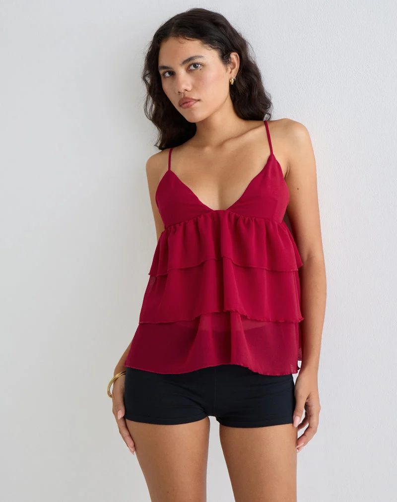 Selvina Frill Cami Top in Red