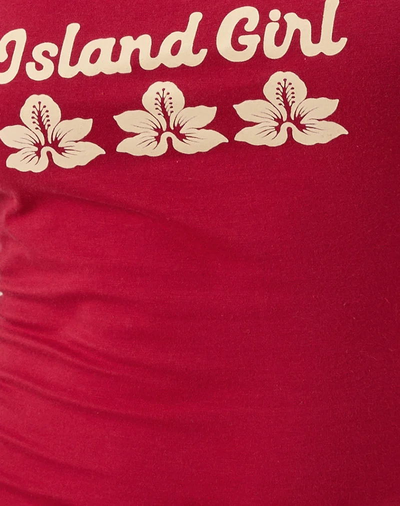Top Solani en rouge adrénaline avec reliure en pierre et graphique Island Girl