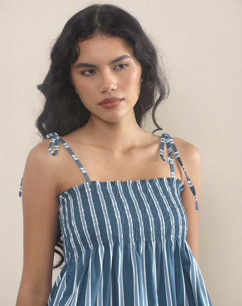 Zerah Top en popeline à rayures formelles Navy