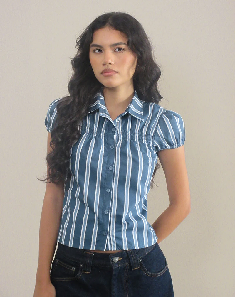 Ulsan - Chemise cintrée en popeline à rayures formelles - Marine