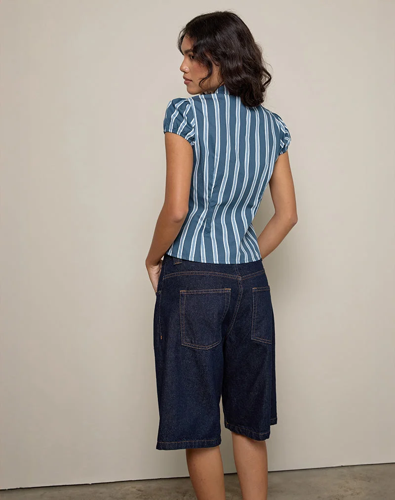 Ulsan - Chemise cintrée en popeline à rayures formelles - Marine