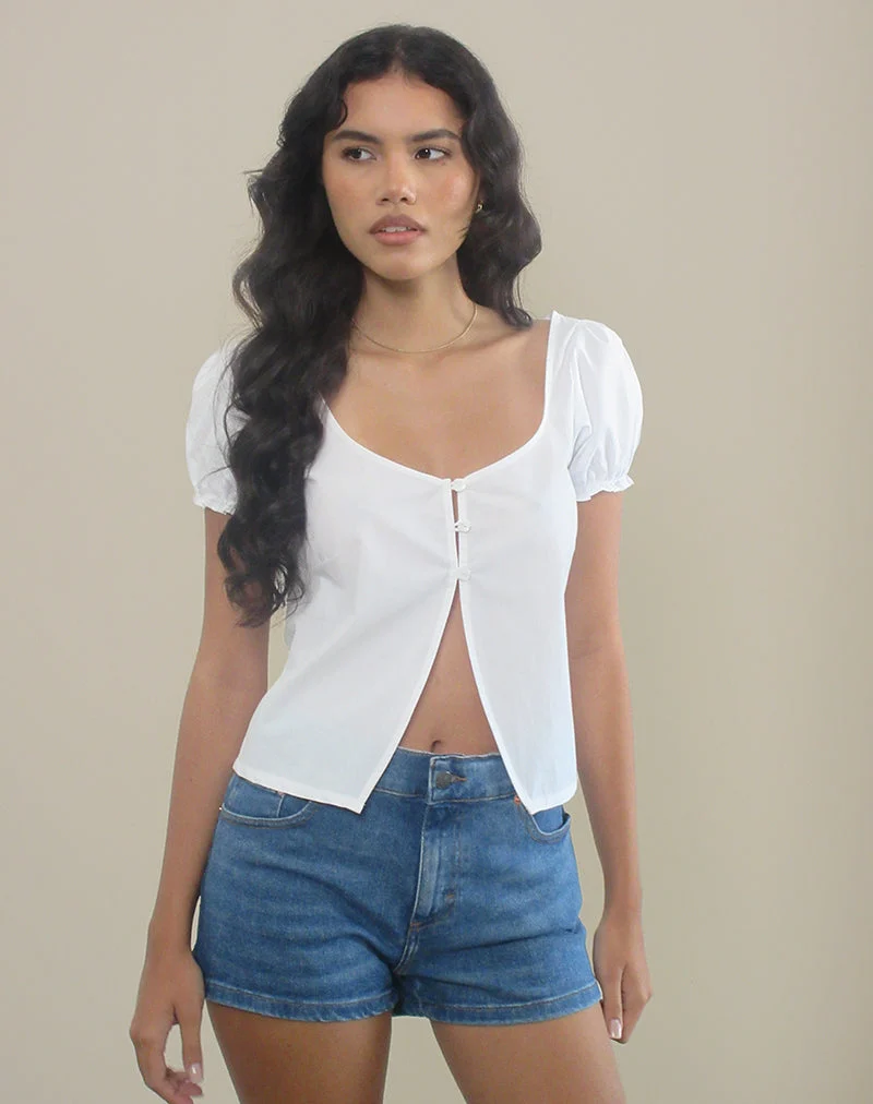 Norya - Top à manches bouffantes en popeline blanche
