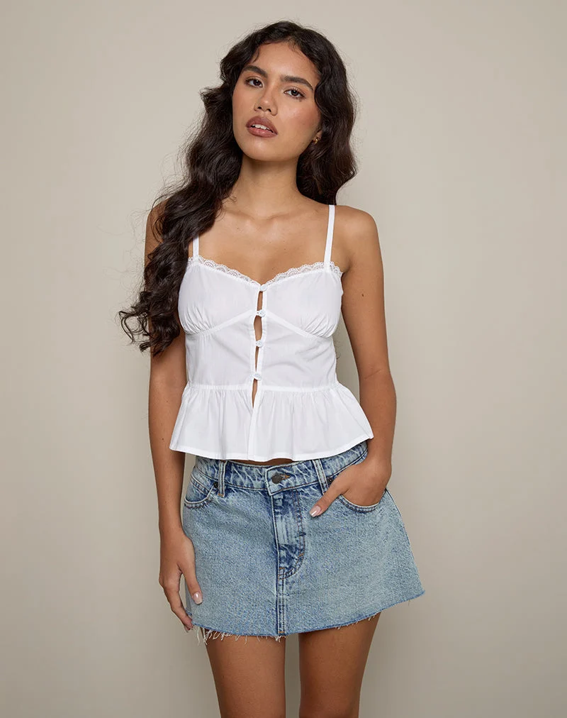 Top cami à nouer sur le devant en popeline blanche de Kugy