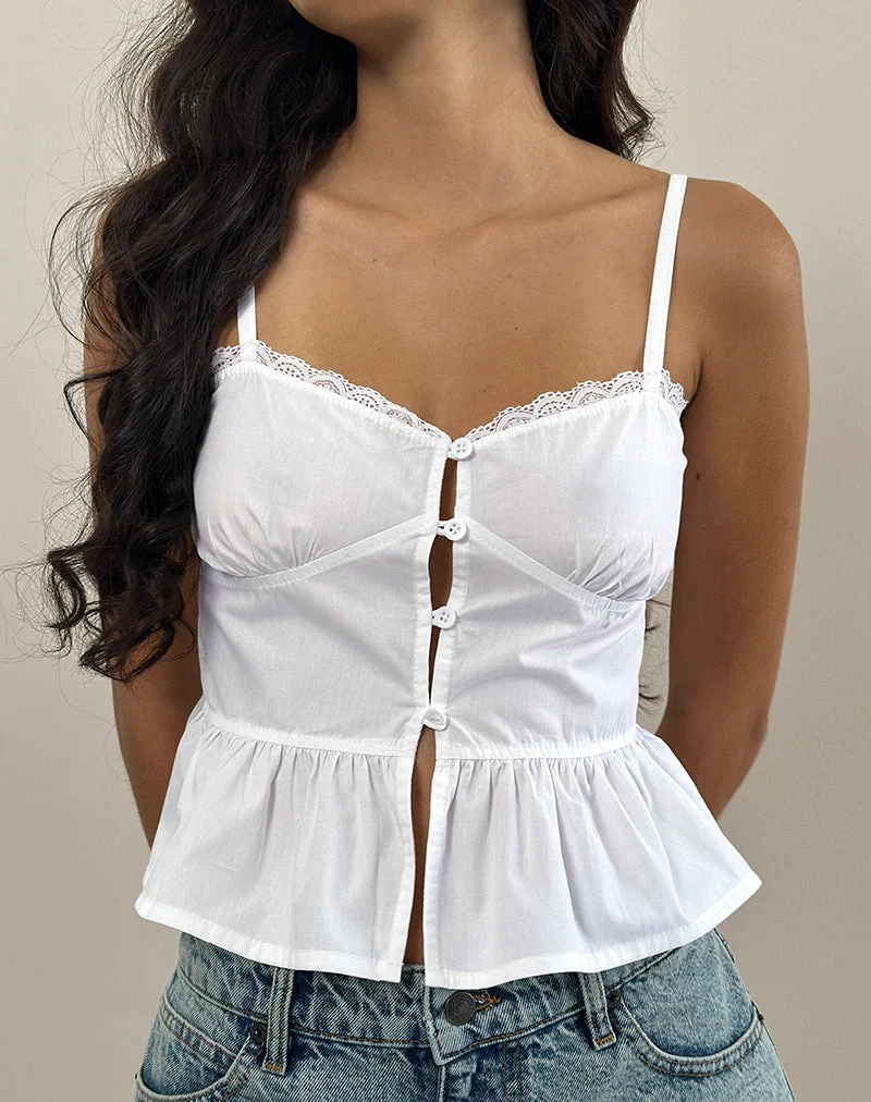 Top cami à nouer sur le devant en popeline blanche de Kugy