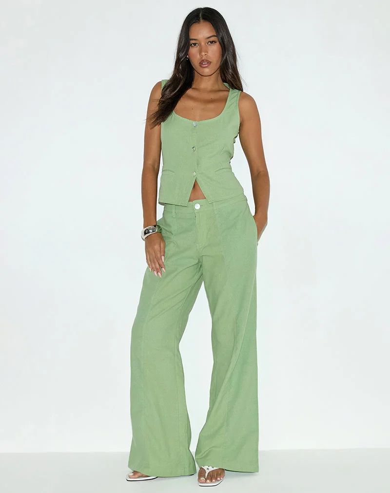Pantalon Saucy, lin, vert menthe