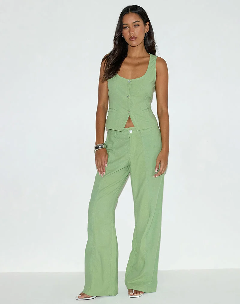 Pantalon Saucy, lin, vert menthe