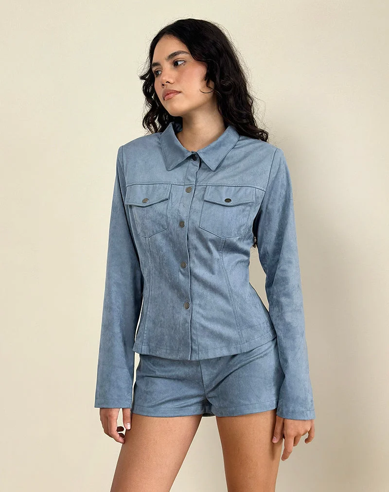 Veste Fyodora en daim bleu poussière