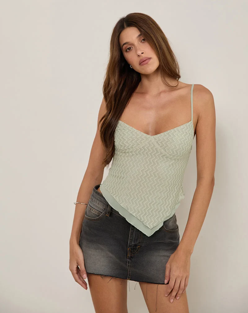 Arlina Cami Top in Zigzag Mesh Sage