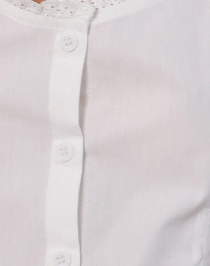 Gronita Top in Poplin White with Broderie Trim