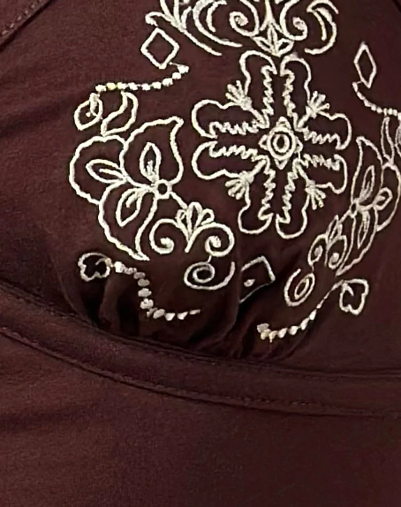 Top Mione en chocolat amer avec broderie florale