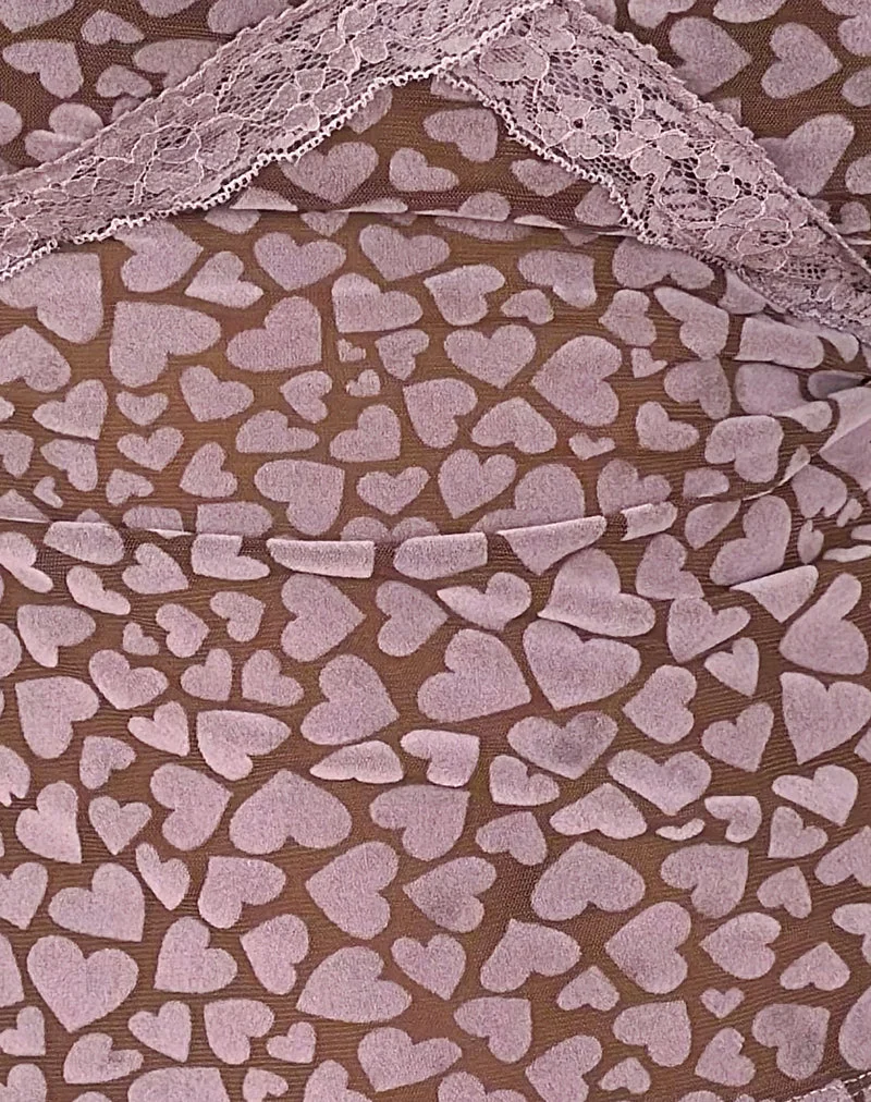 Top Alcesta en maille floquée marron et imprimé cœur rose