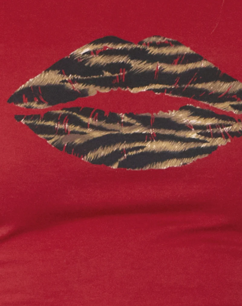 Tee-shirt Sutin en rouge adrénaline avec imprimé léopard