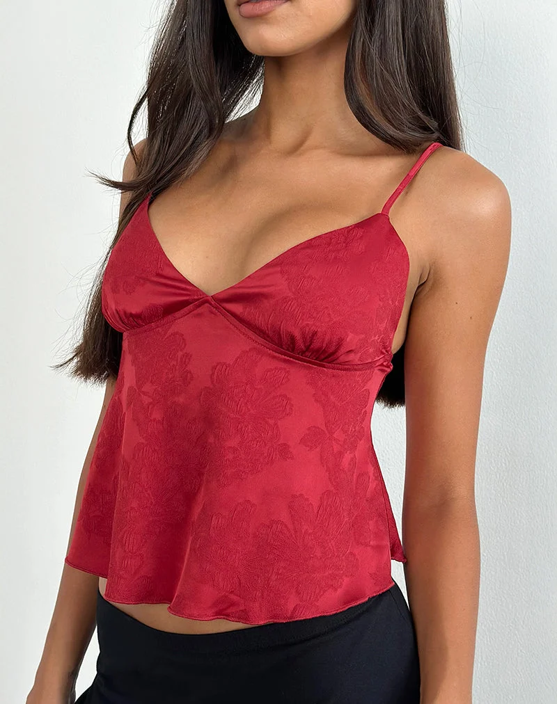 Top Marinda en jacquard de satin Bourgogne