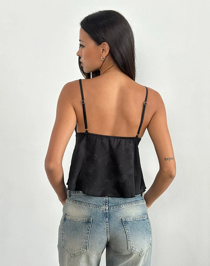 Marinda Top in Satin Jacquard Black