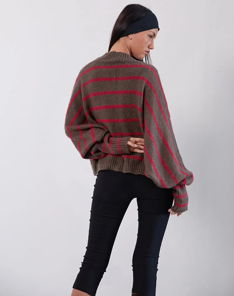 Cardigan à épaules Pasha à rayures rouges et brunes