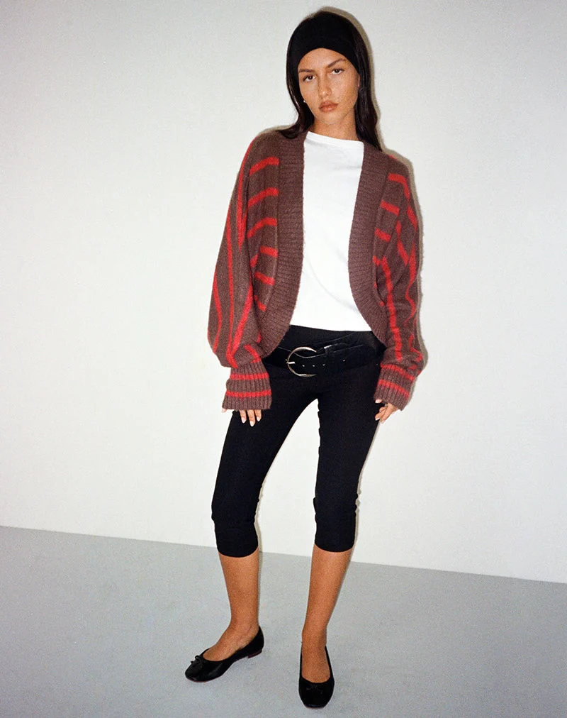 Cardigan à épaules Pasha à rayures rouges et brunes
