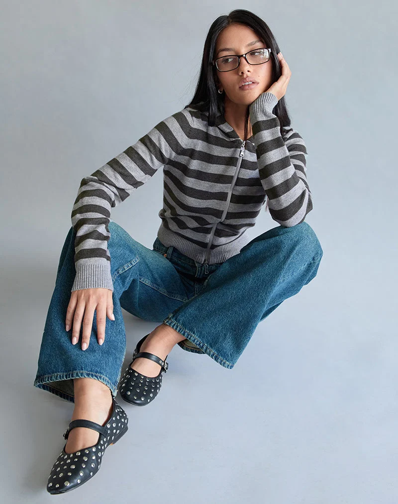 Veste à capuche Cozyra en gris rayé