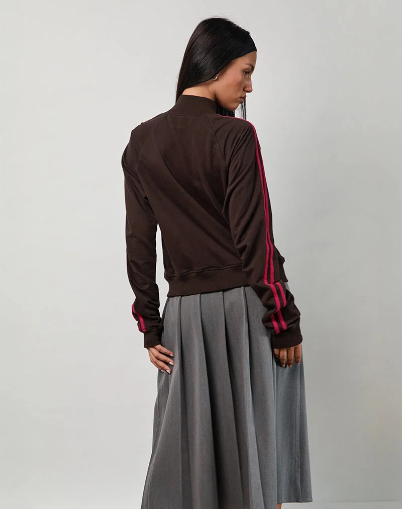 Veste Niskala en chocolat amer avec reliure et broderie rouge adrénaline