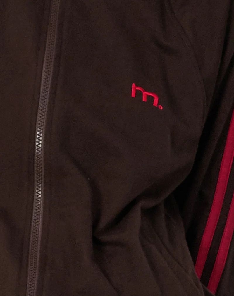 Veste Niskala en chocolat amer avec reliure et broderie rouge adrénaline