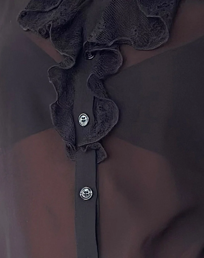 Chemisier Lada en mousseline noire bordée de dentelle