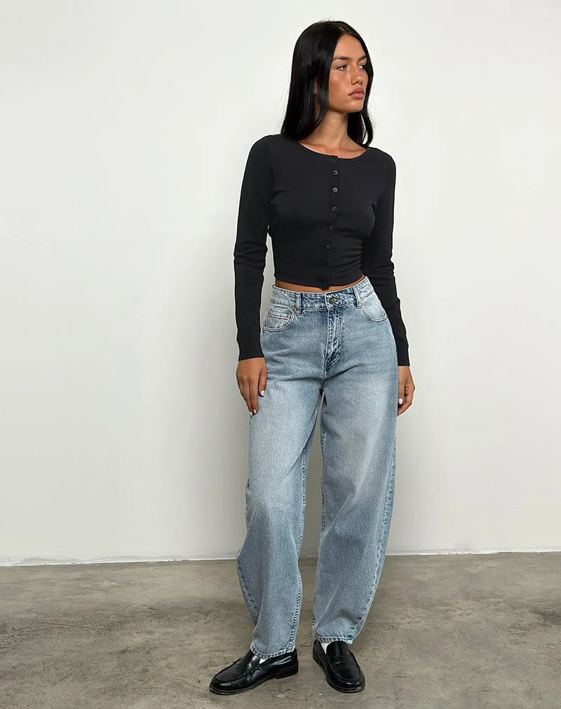 Jean taille haute à coupe évasée, bleu