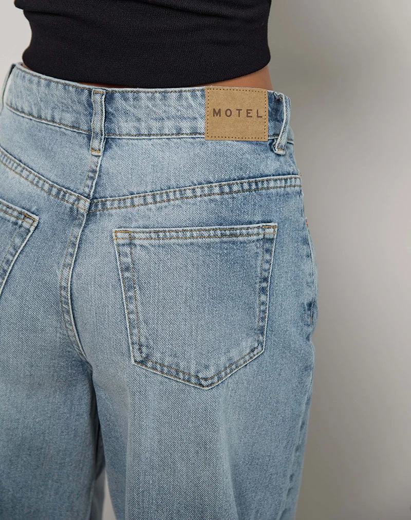 Jean taille haute à coupe évasée, bleu