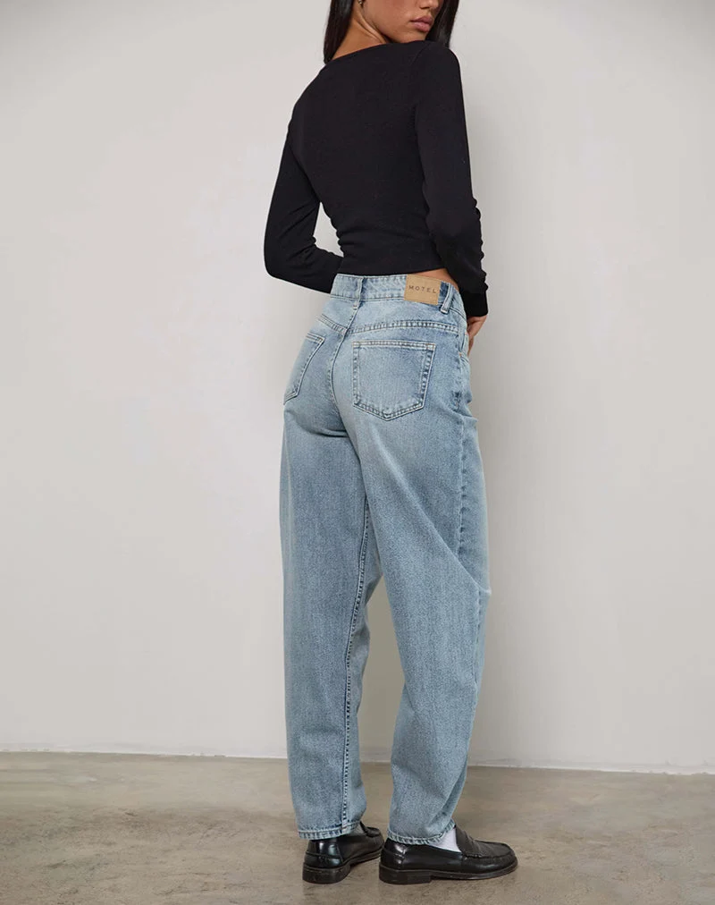 Jean taille haute à coupe évasée, bleu